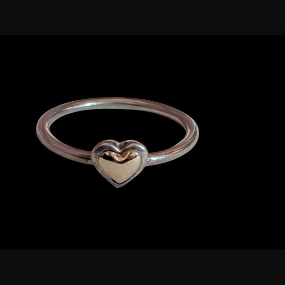 Pandora 14k S925 Sterling Silver Size 54 Golden Heart Two Tone Ring - Picture 5 of 16